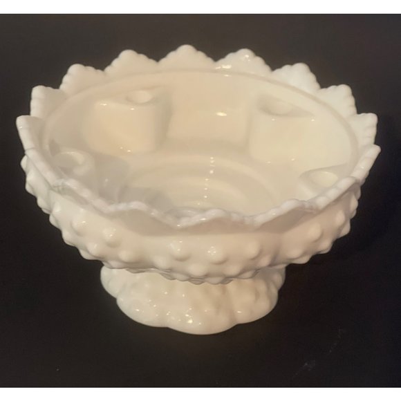 Fenton Candle Bowl 5 Candle Candleholder Hobnail Milk Glass Sawtooth 6.5" x 3.5" - Picture 2 of 7